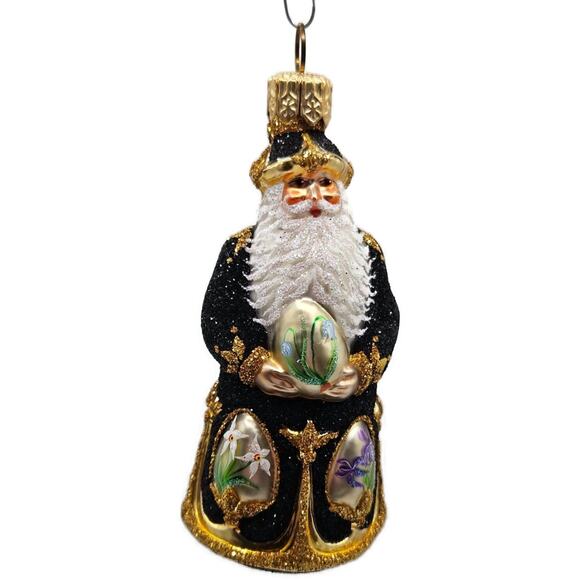 Patricia Breen Miniature Imperial Santa Black Spring Flower Christmas Ornament - Picture 1 of 14